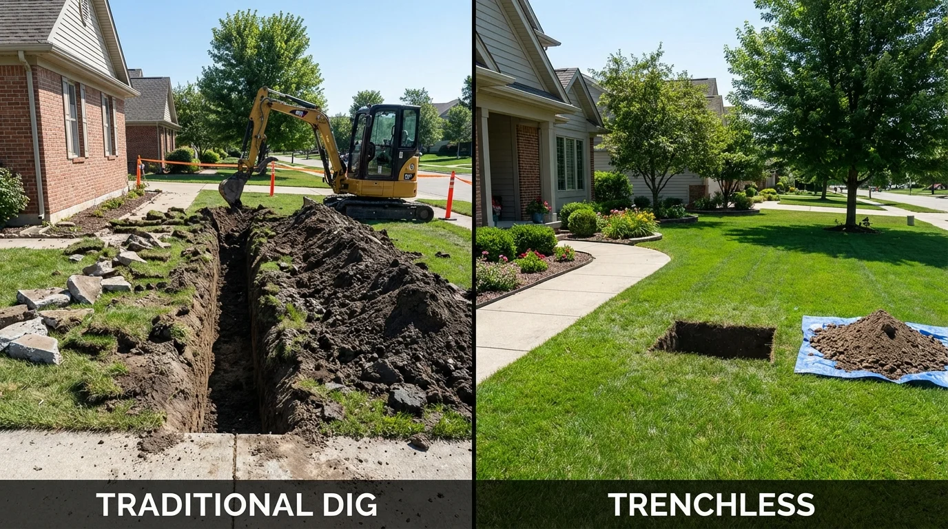 Trenchless sewer repair with minimal yard damage versus traditional excavation in Dayton, NJ